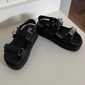 Steve Madden Black Platform Sandals with Gold Accents